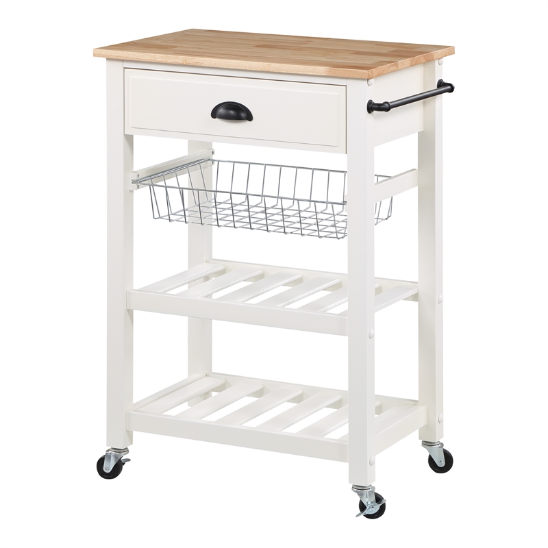 Scranton & Co Farmhouse Kitchen Cart with Wood Top in White Base