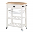 Scranton & Co Farmhouse Kitchen Cart with Wood Top in White Base