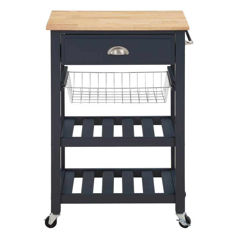Scranton & Co Farmhouse Kitchen Cart with Wood Top in Blue Stone Base