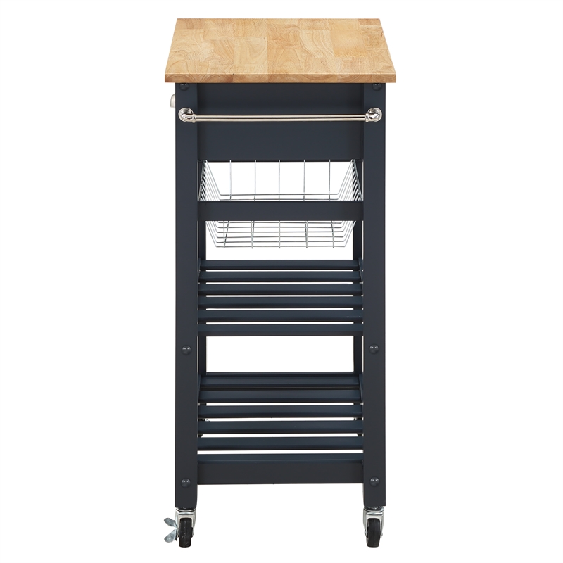 Scranton & Co Farmhouse Kitchen Cart with Wood Top in Blue Stone Base