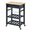 Scranton & Co Farmhouse Kitchen Cart with Wood Top in Blue Stone Base