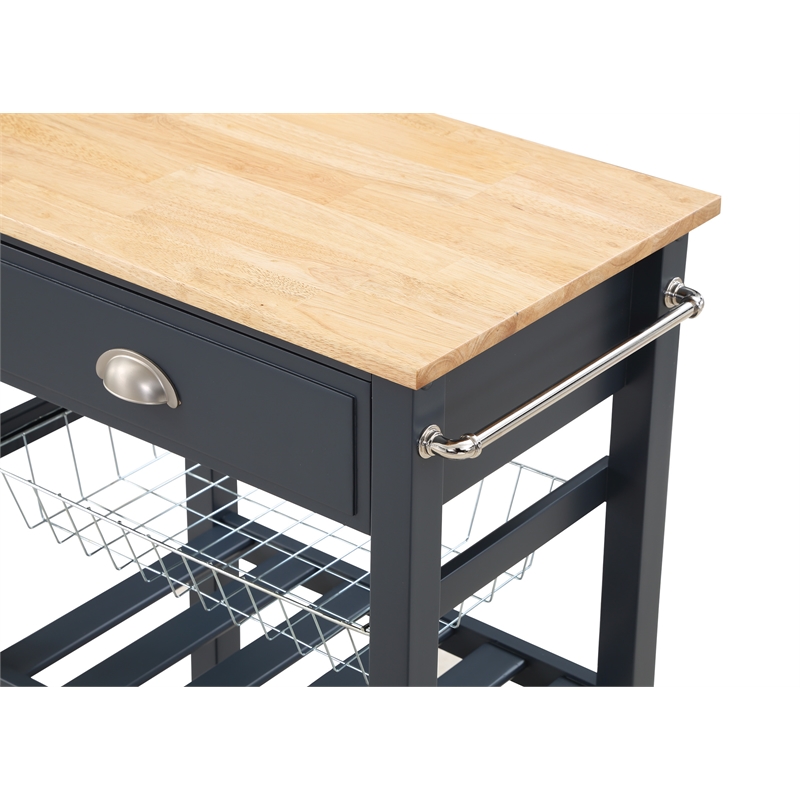 Scranton & Co Farmhouse Kitchen Cart with Wood Top in Blue Stone Base