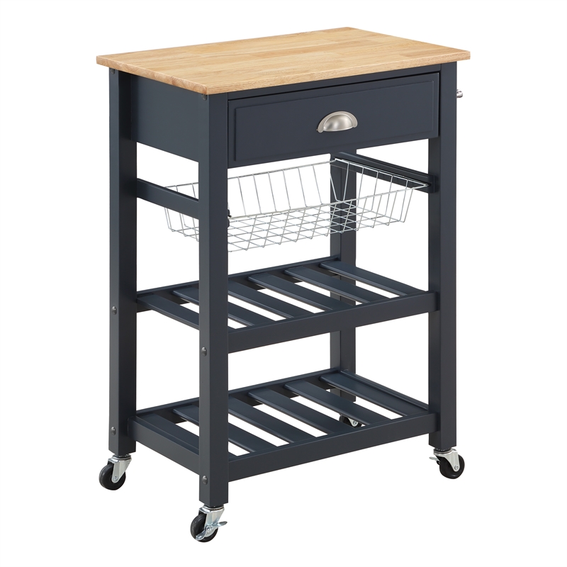 Scranton & Co Farmhouse Kitchen Cart with Wood Top in Blue Stone Base