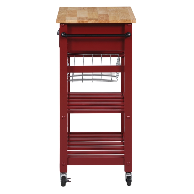 Scranton & Co Farmhouse Kitchen Cart with Wood Top in Red Base