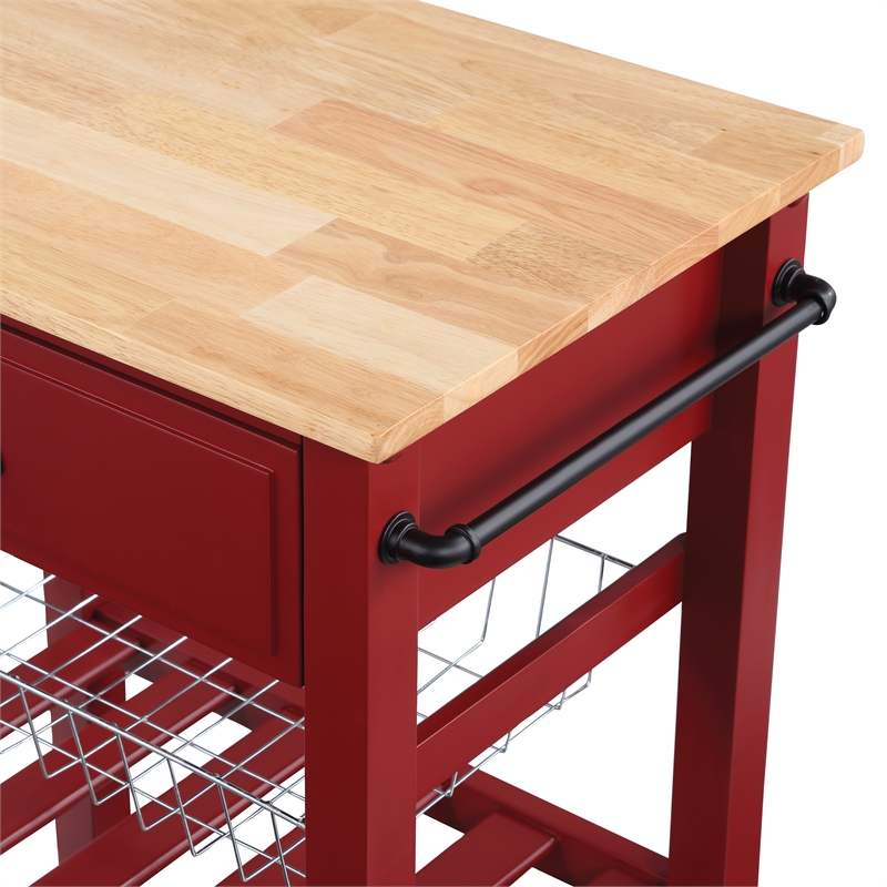 Scranton & Co Farmhouse Kitchen Cart with Wood Top in Red Base