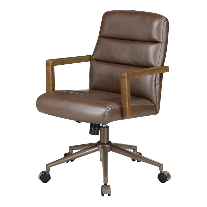 Scranton & Co Chocolate Faux Leather Office Chair with Dark Wood Arms