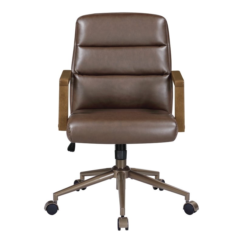Scranton & Co Chocolate Faux Leather Office Chair with Dark Wood Arms