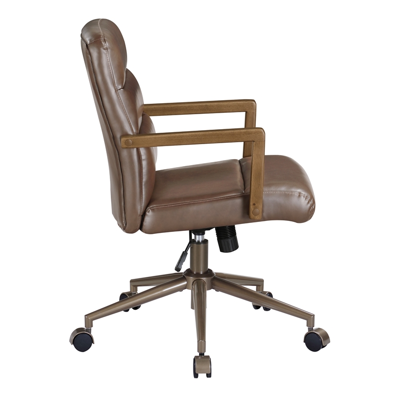 Scranton & Co Chocolate Faux Leather Office Chair with Dark Wood Arms
