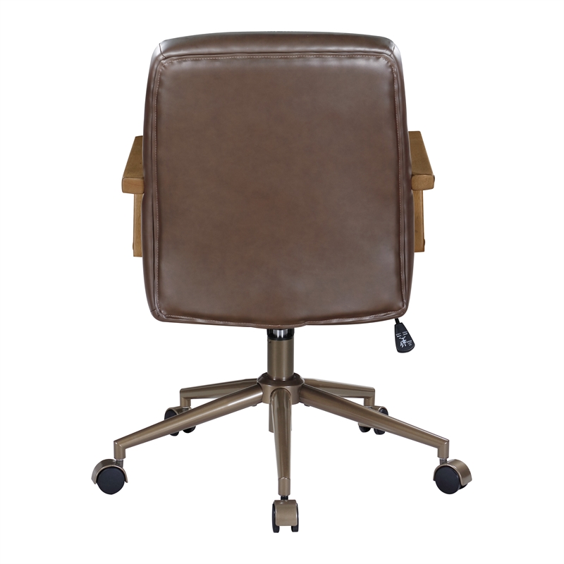 Scranton & Co Chocolate Faux Leather Office Chair with Dark Wood Arms