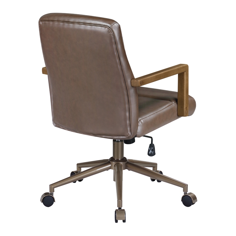 Scranton & Co Chocolate Faux Leather Office Chair with Dark Wood Arms