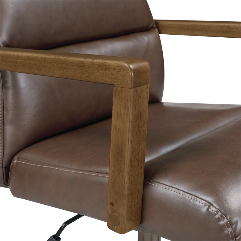 Scranton & Co Chocolate Faux Leather Office Chair with Dark Wood Arms