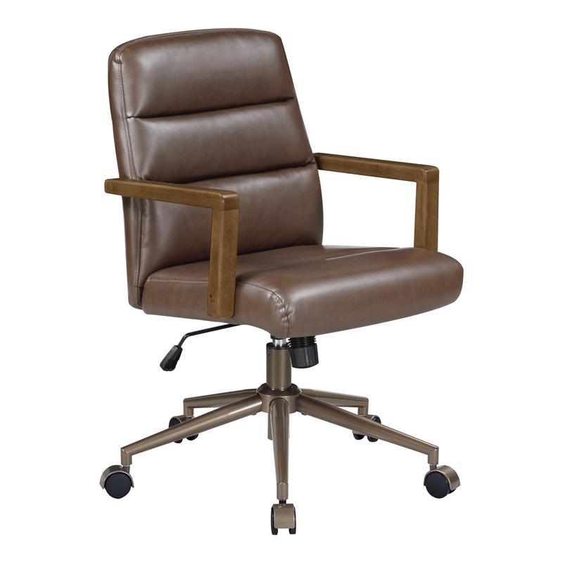 Scranton & Co Chocolate Faux Leather Office Chair with Dark Wood Arms