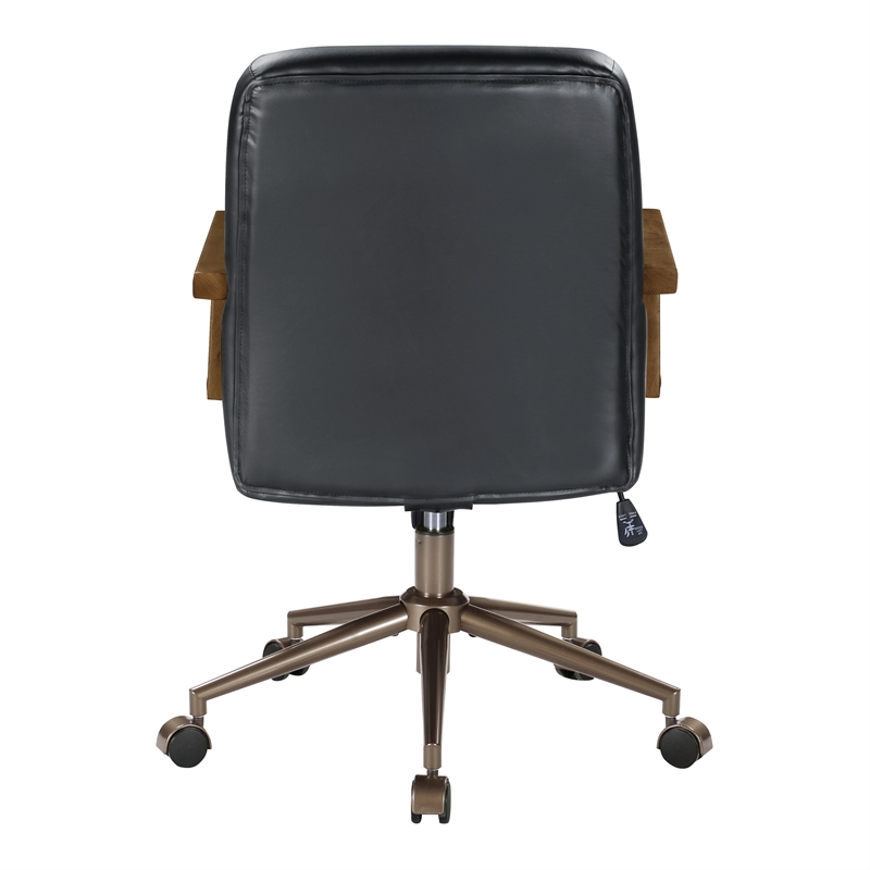 Scranton & Co Black Faux Leather Office Chair with Dark Wood Arms