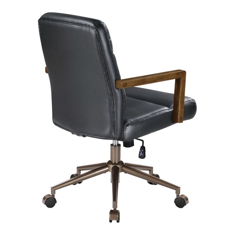 Scranton & Co Black Faux Leather Office Chair with Dark Wood Arms