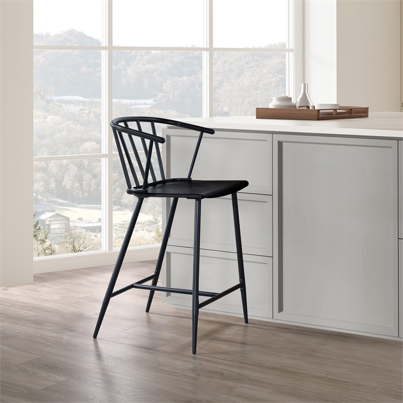 Scranton & Co All Metal Counter Stool in Black with Spindle Back Detail