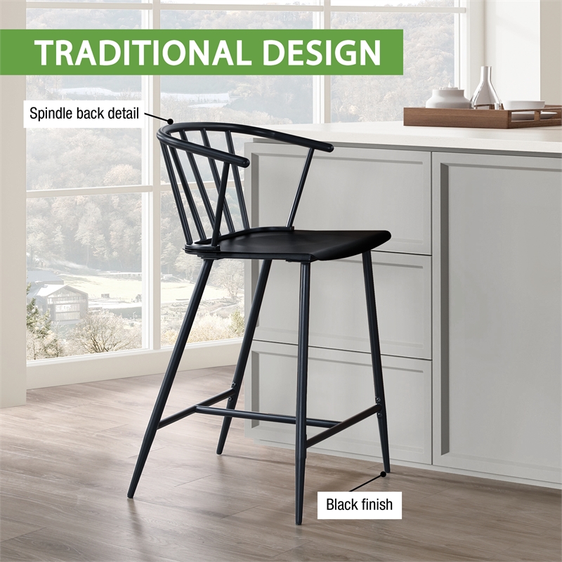 Scranton & Co All Metal Counter Stool in Black with Spindle Back Detail