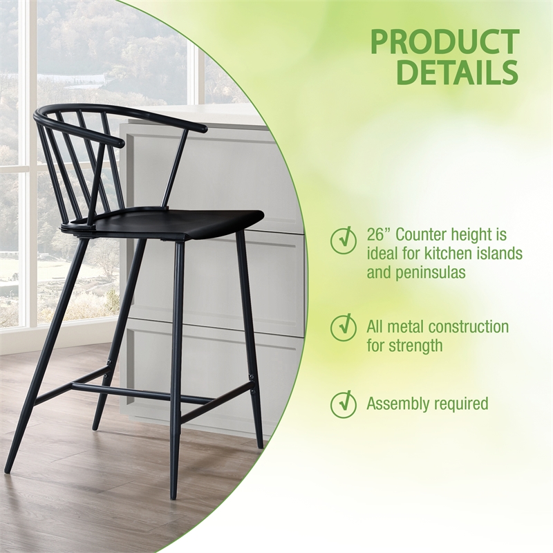 Scranton & Co All Metal Counter Stool in Black with Spindle Back Detail