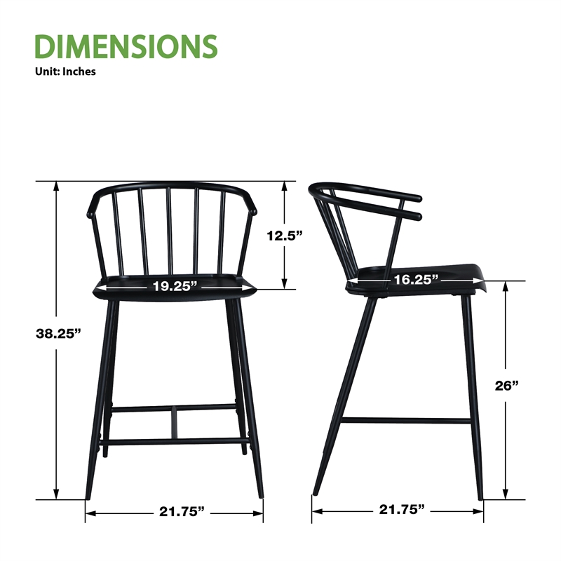 Scranton & Co All Metal Counter Stool in Black with Spindle Back Detail