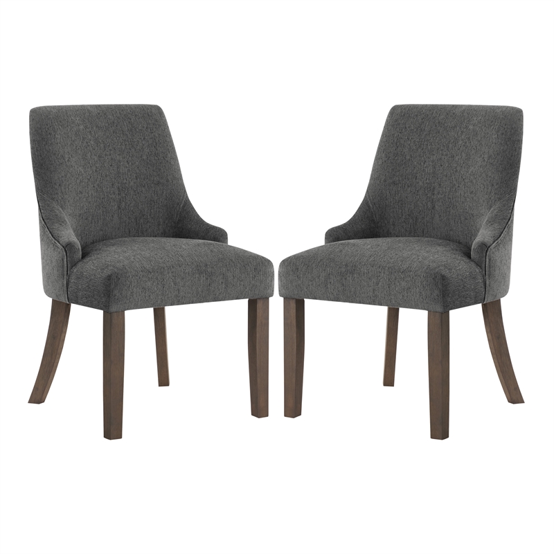 Scranton & Co Charcoal Fabric Dining Chair Set of 2 Grey Brushed Wood Legs