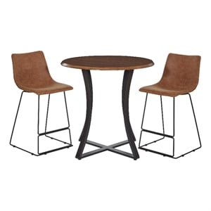 Scranton & Co 36&quot Oak Veneer Counter Height Table with 2 Sand Leather Stools
