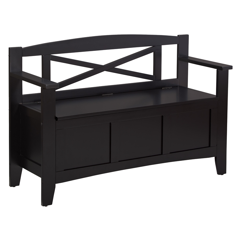 Scranton & Co Mission Style Entry Way Bench in Black Finish Solid Wood & Veneer