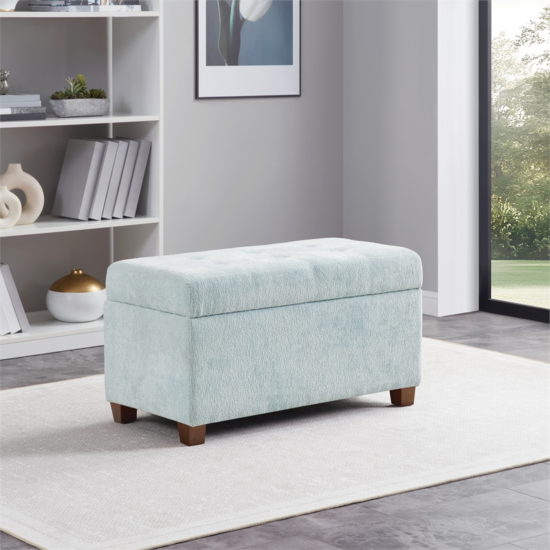 Scranton & Co Contemporary Storage Rectangle Ottoman in Sky Blue Fabric