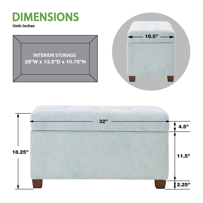 Scranton & Co Contemporary Storage Rectangle Ottoman in Sky Blue Fabric