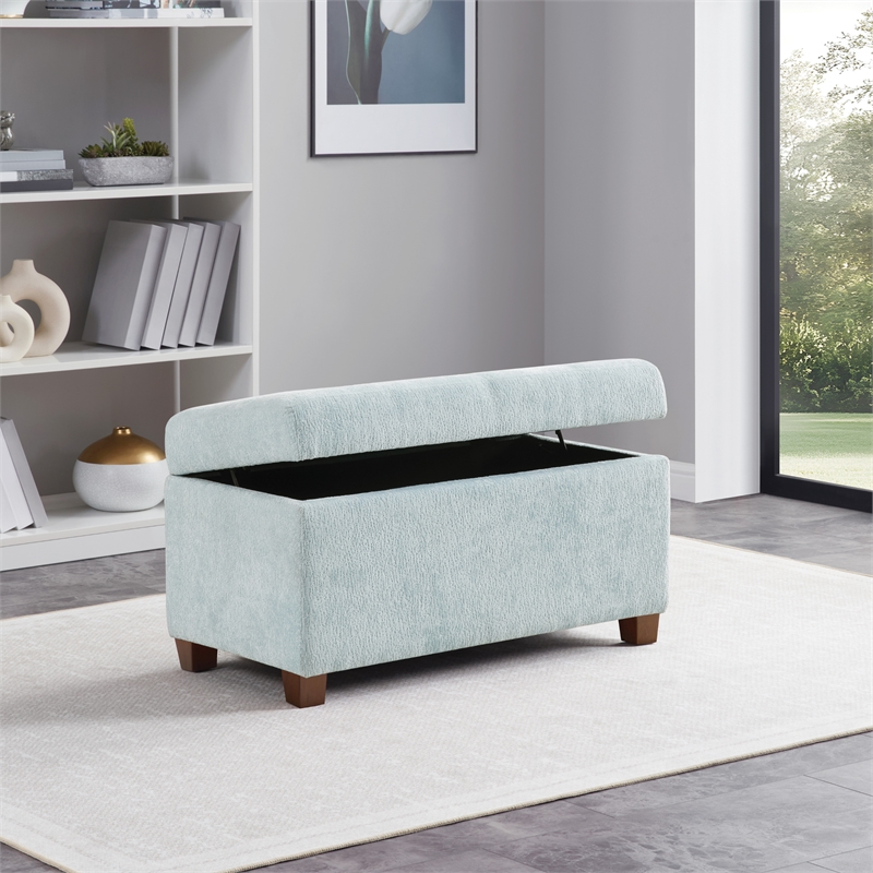 Scranton & Co Contemporary Storage Rectangle Ottoman in Sky Blue Fabric