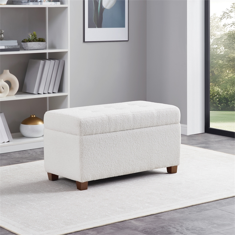 Scranton & Co Storage Rectangle Ottoman in Ivory Sherpa Fabric