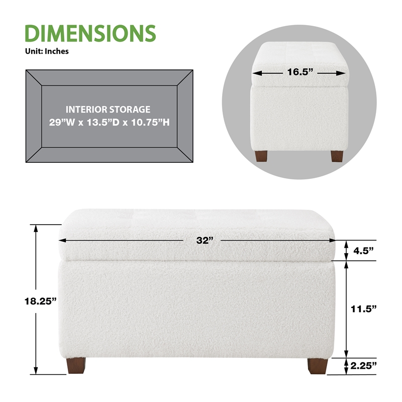 Scranton & Co Storage Rectangle Ottoman in Ivory Sherpa Fabric