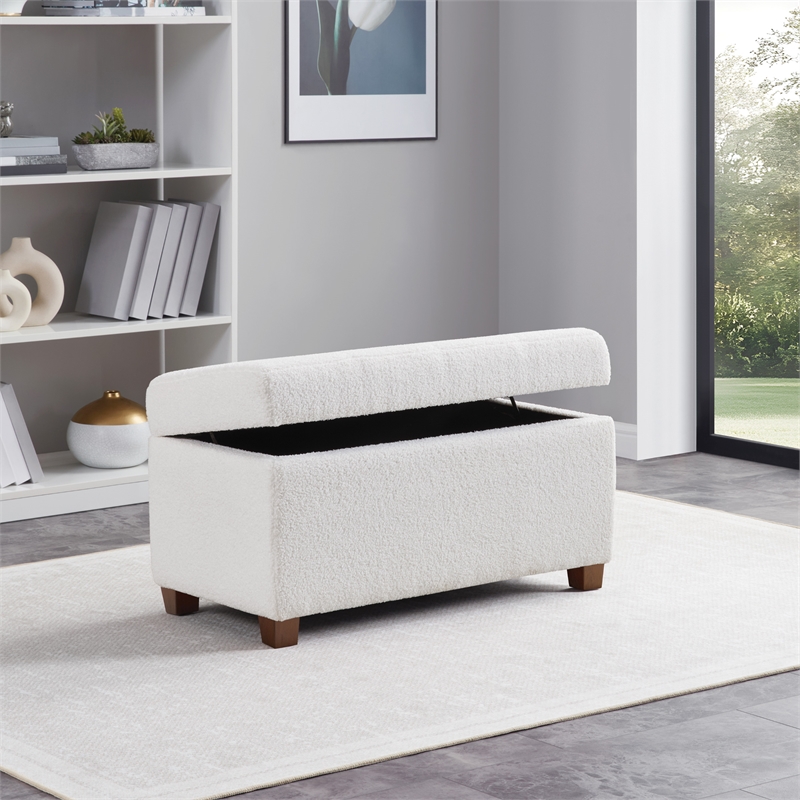 Scranton & Co Storage Rectangle Ottoman in Ivory Sherpa Fabric