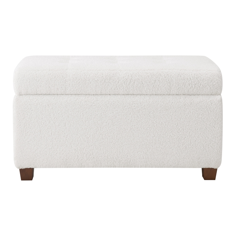 Scranton & Co Storage Rectangle Ottoman in Ivory Sherpa Fabric