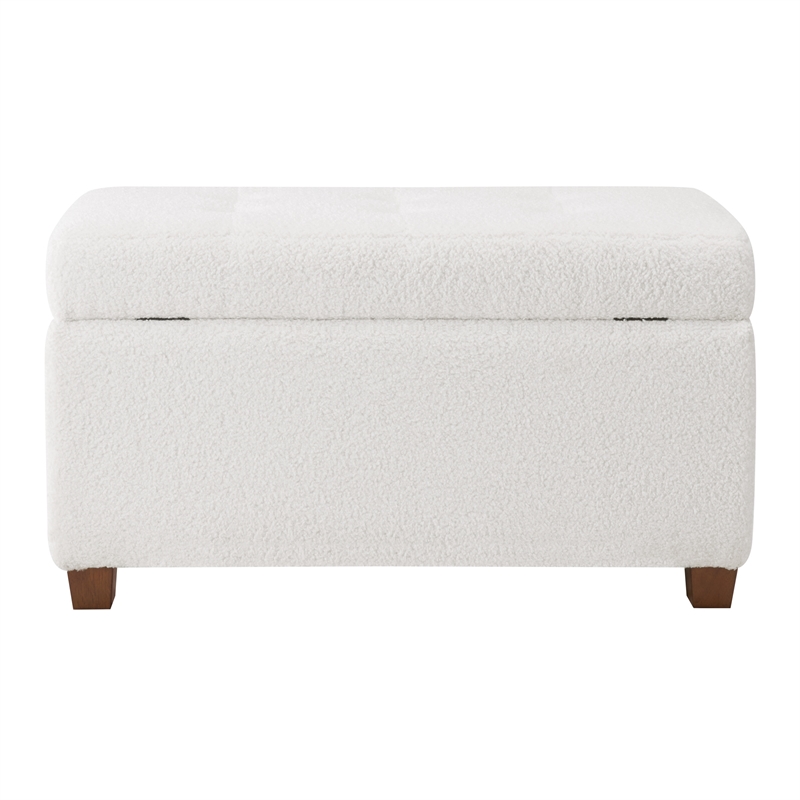 Scranton & Co Storage Rectangle Ottoman in Ivory Sherpa Fabric