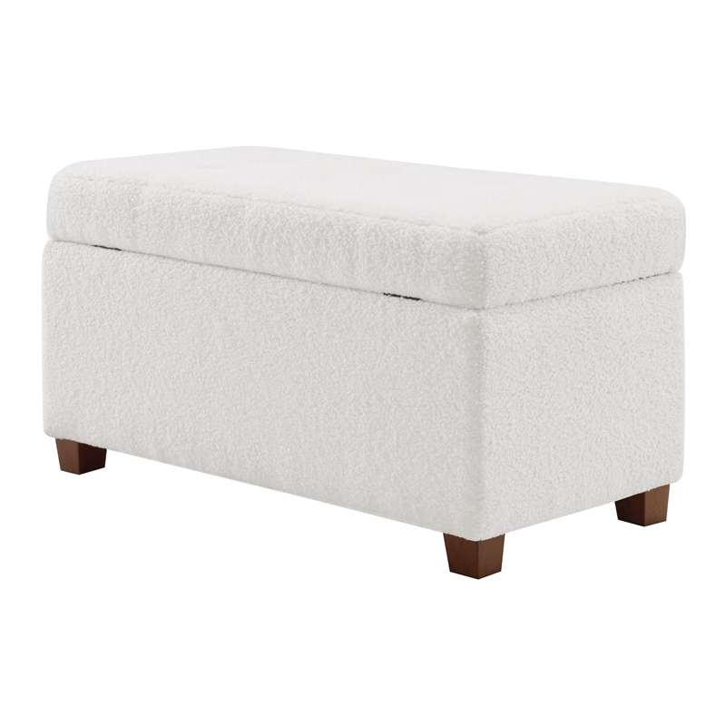 Scranton & Co Storage Rectangle Ottoman in Ivory Sherpa Fabric