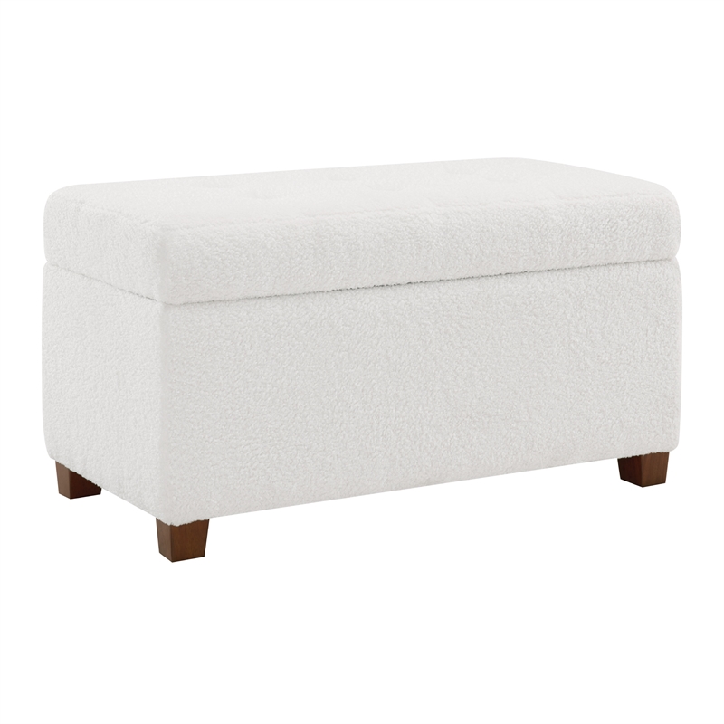 Scranton & Co Storage Rectangle Ottoman in Ivory Sherpa Fabric