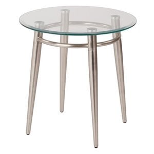 Scranton & Co Round Glass and Metal End Table in Brushed Nickel