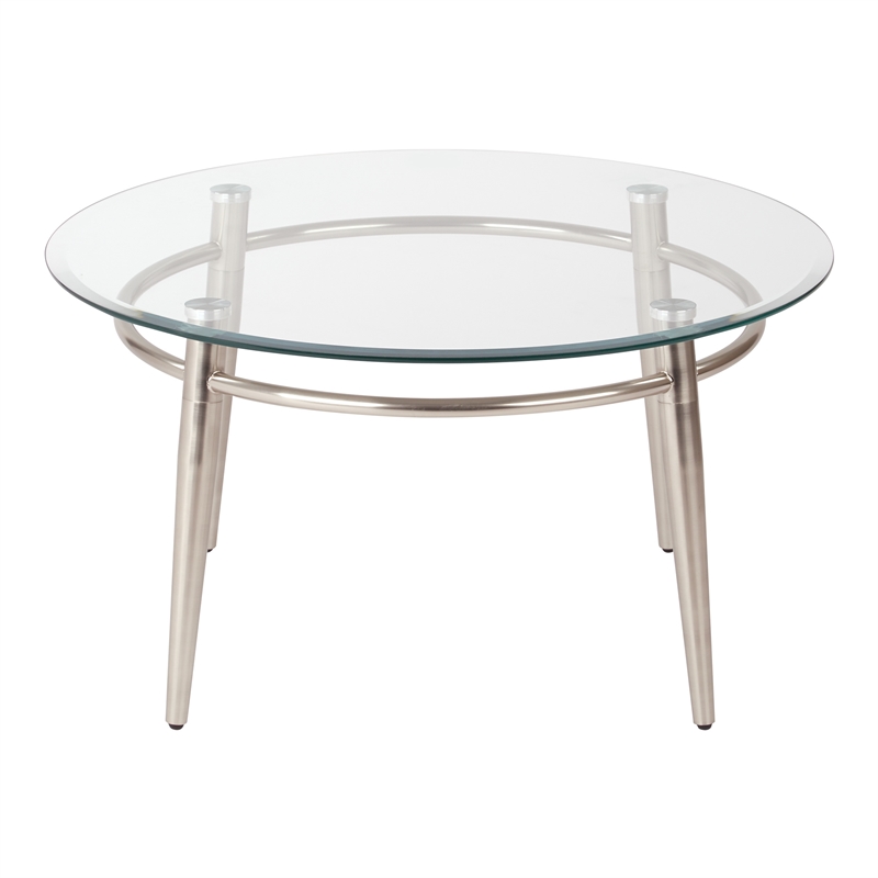 Scranton & Co Round Glass Coffee Table in Brushed Nickel Metal Finish