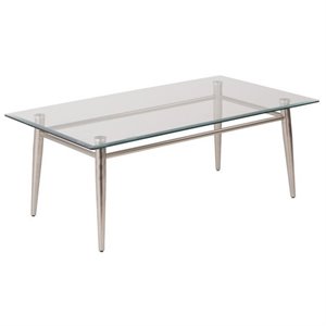 Scranton & Co Rectangle Glass Top Coffee Table in Brushed Nickel Finish