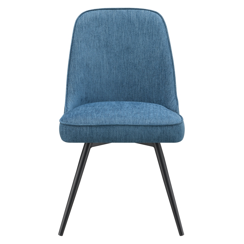 Scranton & Co Swivel Accent Chair in Navy Herringbone Fabric Black Legs