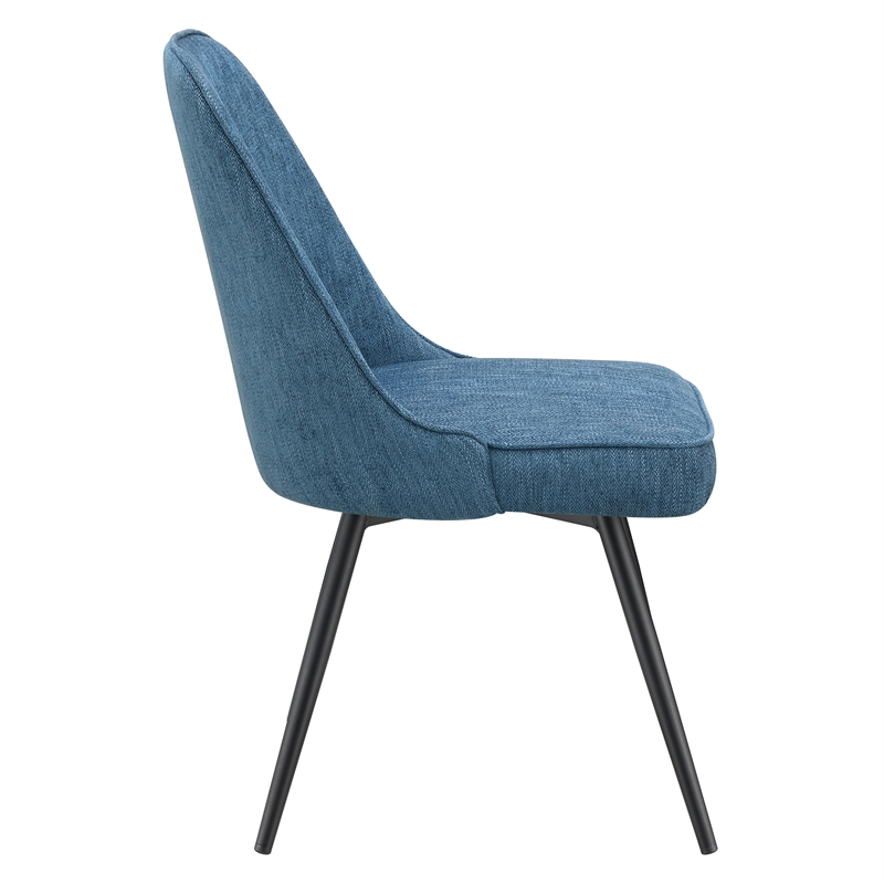 Scranton & Co Swivel Accent Chair in Navy Herringbone Fabric Black Legs