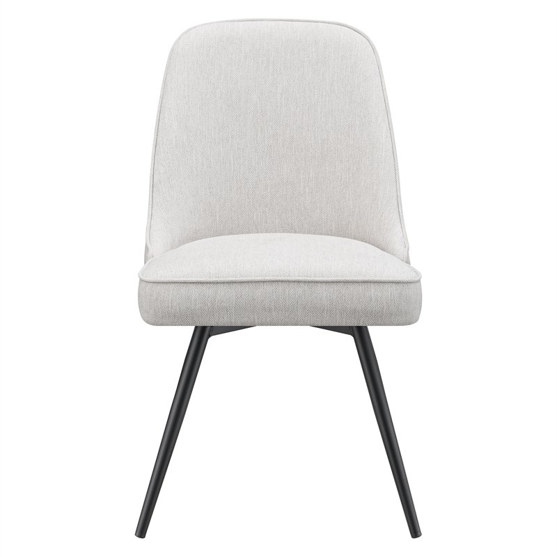Scranton & Co Swivel Accent Chair in Cream Herringbone Fabric Black Legs