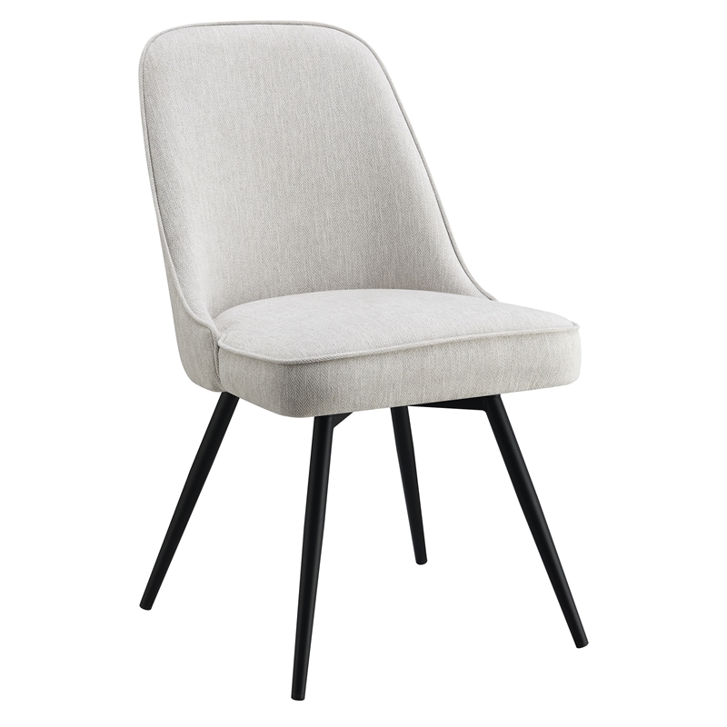 Scranton & Co Swivel Accent Chair in Cream Herringbone Fabric Black Legs
