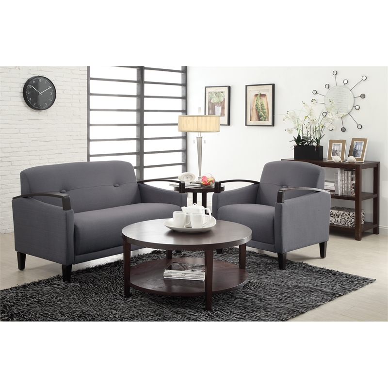 Scranton & Co Woven Charcoal Gray Accent Chair with Espresso Finish Arms