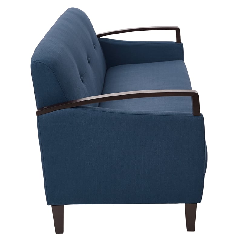 Scranton & Co Sofa in Indigo Blue Fabric with Dark Espresso Wood Accents