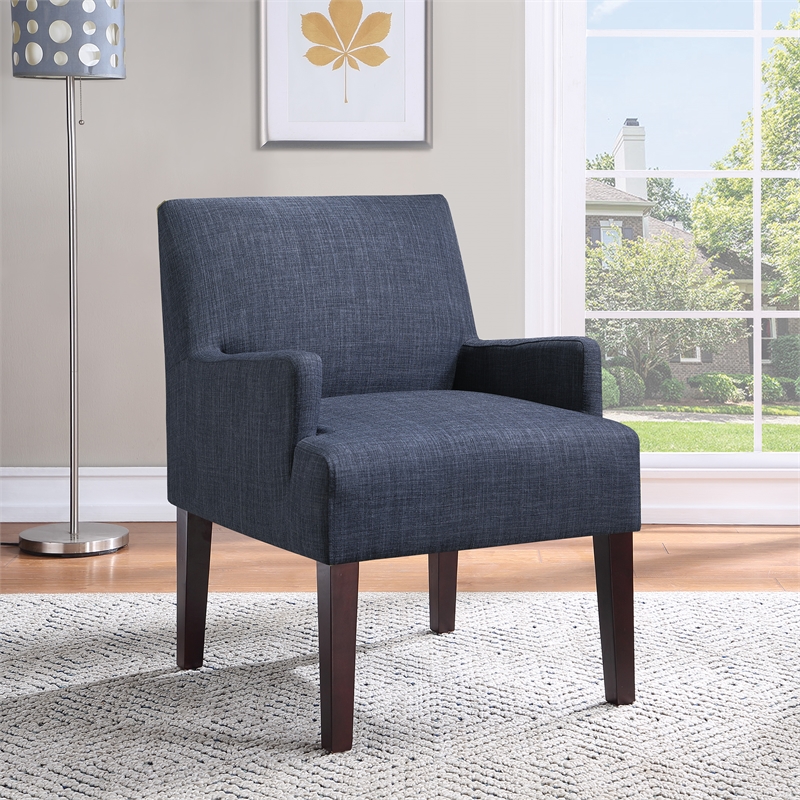 Scranton & Co Traditional Armchair in Navy Fabric with Tapered Wood Legs