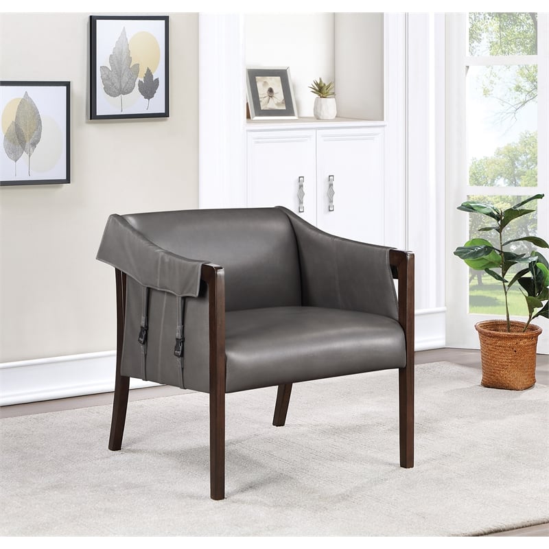 Scranton & Co Mid-Century Sling Accent Chair in Pewter Gray Faux Leather