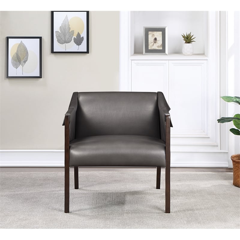 Scranton & Co Mid-Century Sling Accent Chair in Pewter Gray Faux Leather