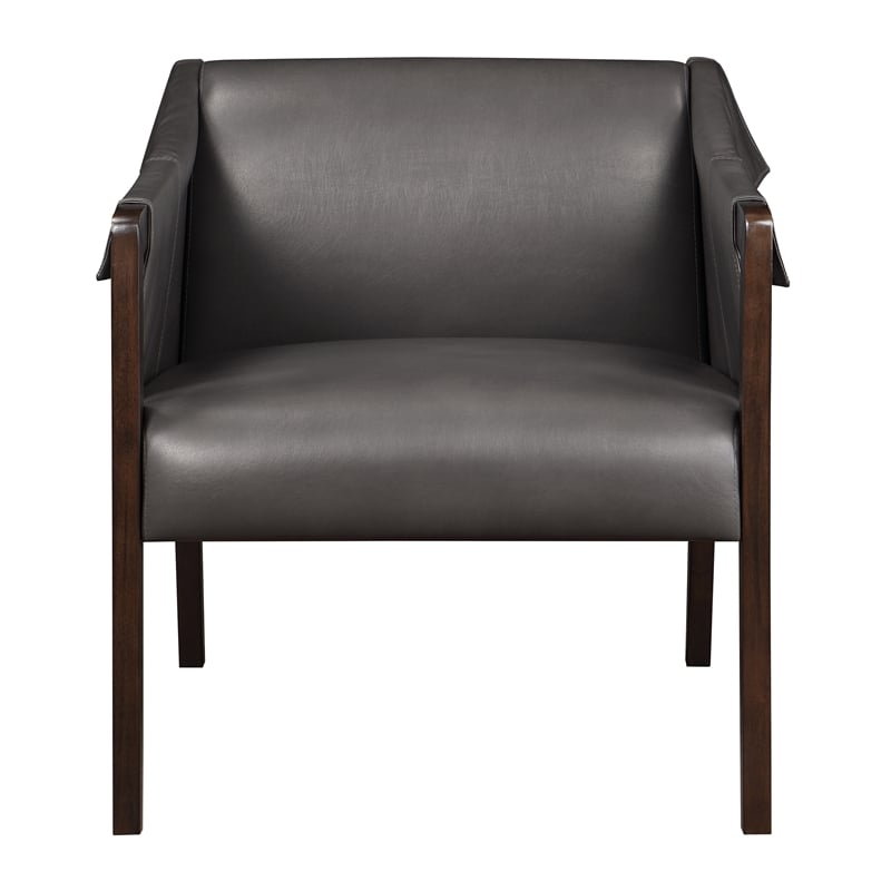 Scranton & Co Mid-Century Sling Accent Chair in Pewter Gray Faux Leather