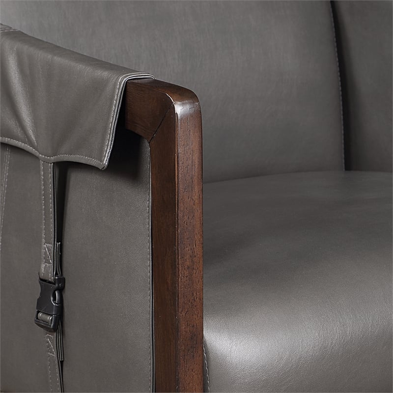 Scranton & Co Mid-Century Sling Accent Chair in Pewter Gray Faux Leather