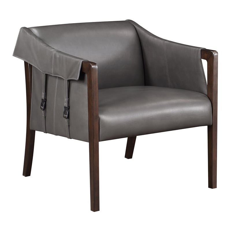Scranton & Co Mid-Century Sling Accent Chair in Pewter Gray Faux Leather